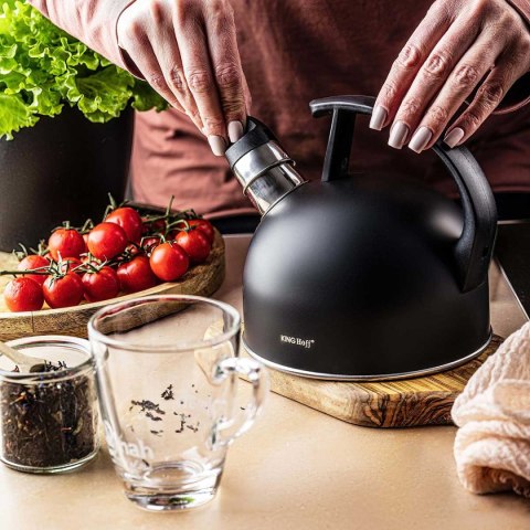 CZAJNIK 1,5L Z GWIZDKIEM KINGHOFF KH-1897 CZARNY MAT KINGHOFF