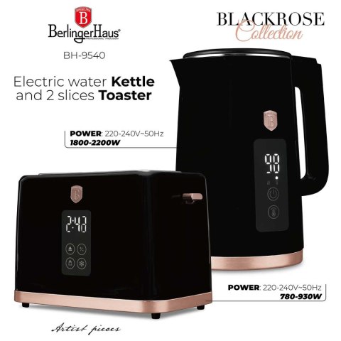 CZAJNIK ELEKTRYCZNY 1,7L + TOSTER CYFROWY BERLINGER HAUS BH-9540 BLACK ROSE BERLINGER HAUS