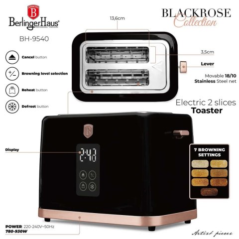 CZAJNIK ELEKTRYCZNY 1,7L + TOSTER CYFROWY BERLINGER HAUS BH-9540 BLACK ROSE BERLINGER HAUS