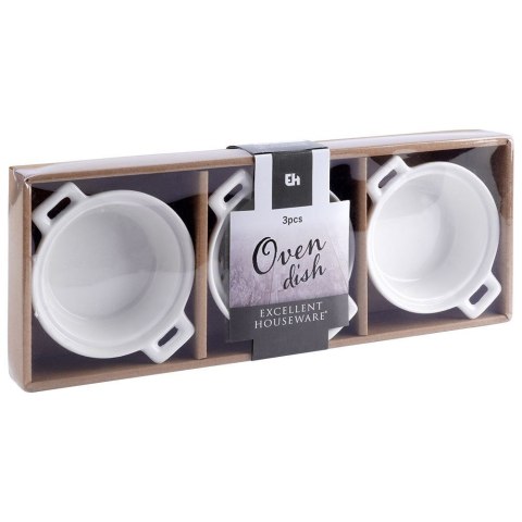 KOKILKI MISECZKI PORCELANOWE DO ZAPIEKANIA 3 szt. OKRĄGŁE EXCELLENT HOUSWARE