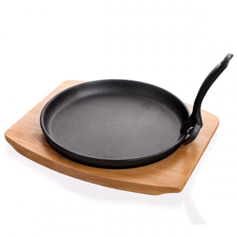 TALERZ PÓŁMISEK PATELNIA ŻELIWNA Z DESKĄ DREWNIANĄ BANQUET BANQUET TALERZ PÓŁMISEK PATELNIA ŻELIWNA Z DESKĄ DREWNIANĄ BANQUET BANQUET