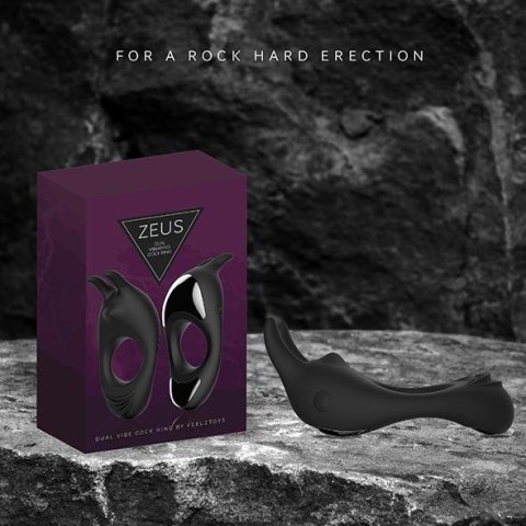 FeelzToys - Zeus Dual Vibe Cockring Zwart FeelzToys - Zeus Dual Vibe Cockring Zwart