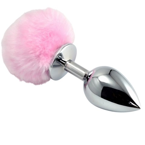 Korek analny z różowym puszkiem ze stali 8 cm Korek analny z różowym puszkiem ze stali 8 cm