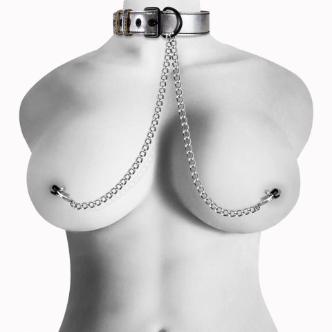 Uprząż obroża z nasutnikami na łańcuszkach bdsm Uprząż obroża z nasutnikami na łańcuszkach bdsm