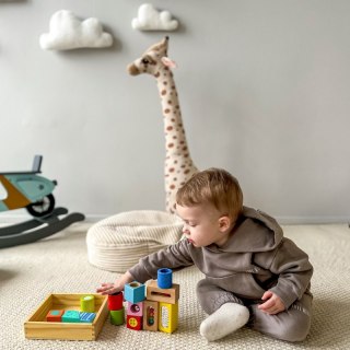 TOOKY TOY Drewniane Pudełko Klocki Sensoryczne Układanka Multifunkcyjna Kształty Dźwięk Dotyk 12 el.