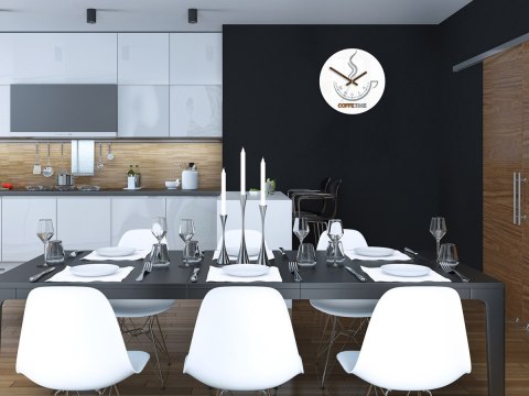 ZEGAR ŚCIENNY COFFEE TIME II WHITE MODERN CLOCK ZEGAR ŚCIENNY COFFEE TIME II WHITE MODERN CLOCK