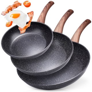 ZESTAW 3 PATELNI GRANITOWYCH BLACK&WOOD 20/24/28 cm 199011 VILDE
