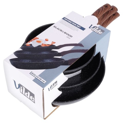 ZESTAW 3 PATELNI GRANITOWYCH BLACK&WOOD 20/24/28 cm 199011 VILDE