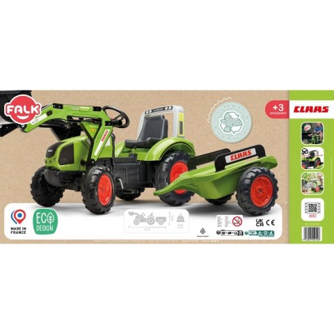 FALK Traktor na Pedały z Łyżką i Przyczepką Zielony CLAAS od 3 Lat FALK Traktor na Pedały z Łyżką i Przyczepką Zielony CLAAS od 3 Lat