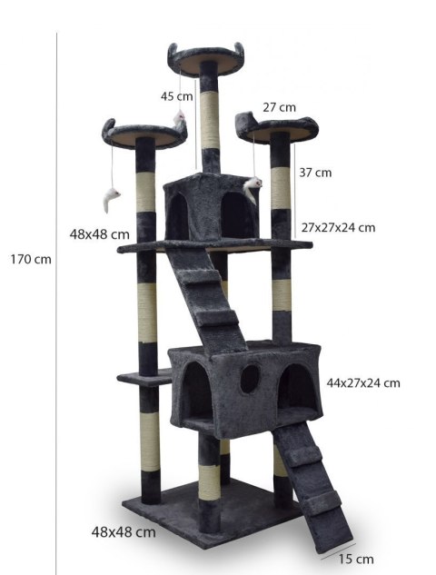Drapak drzewko Legowisko Wieża dla Kota 170cm Ciemnoszary Drapak drzewko Legowisko Wieża dla Kota 170cm Ciemnoszary