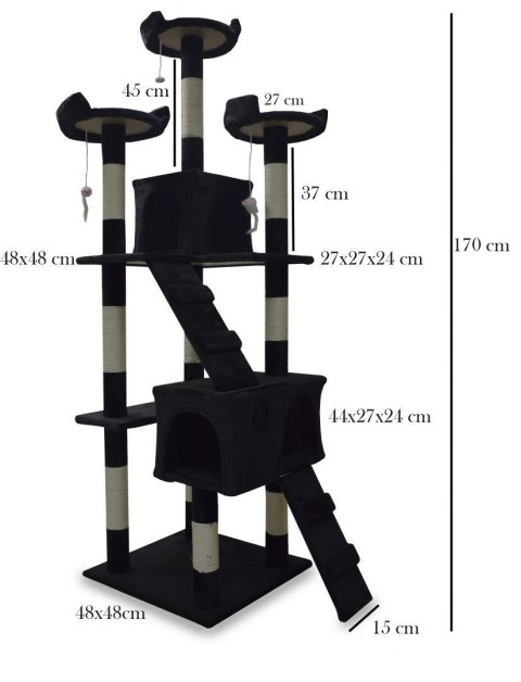 Drapak drzewko Legowisko Wieża dla Kota 170cm Czarny Drapak drzewko Legowisko Wieża dla Kota 170cm Czarny