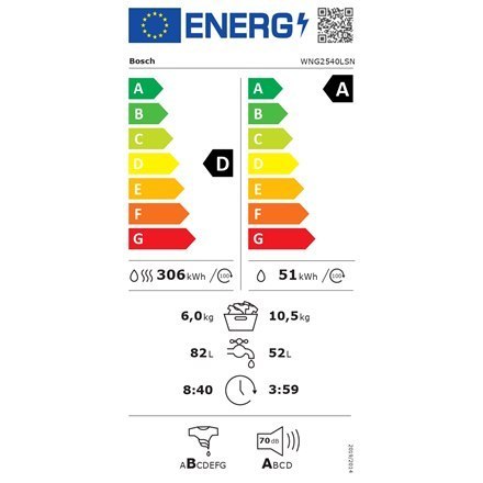 Bosch | Pralka z suszarką | WNG2540LSN | Klasa efektywności energetycznej D | Ładowana od frontu | Pojemność prania 10,5 kg | 14 Bosch | Pralka z suszarką | WNG2540LSN | Klasa efektywności energetycznej D | Ładowana od frontu | Pojemność prania 10,5 kg | 14