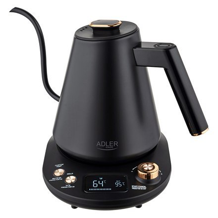 Czajnik Adler | AD 1349 | Elektryczny | 1100 W | 1 L | Stal nierdzewna | Podstawa obrotowa 360° | Czarny/złoty