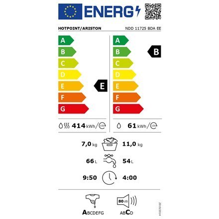 Hotpoint | NDD 11725 BDA EE | Pralka z suszarką | Klasa efektywności energetycznej E | Ładowana od frontu | Pojemność prania 11