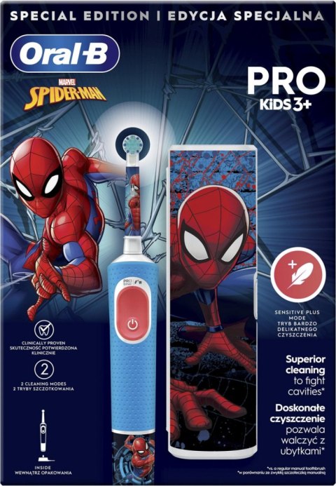 Oral-B | Vitality PRO Kids Spiderman | Elektryczna szczoteczka do zębów z etui podróżnym | Akumulatorowa | Dla dzieci | Niebiesk Oral-B | Vitality PRO Kids Spiderman | Elektryczna szczoteczka do zębów z etui podróżnym | Akumulatorowa | Dla dzieci | Niebiesk