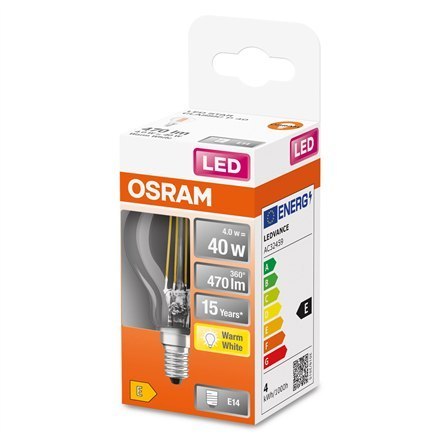 Osram Parathom Classic P Filament 40 nie-dim 4W/827 Żarówka E14 Osram | Parathom Classic P Filament | E14 | 4 W | Ciepła biel Osram Parathom Classic P Filament 40 nie-dim 4W/827 Żarówka E14 Osram | Parathom Classic P Filament | E14 | 4 W | Ciepła biel