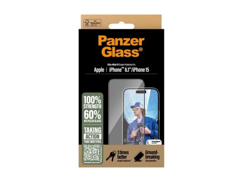 PanzerGlass Screen protector | Apple | iPhone 16/iPhone 15 | Glass | Transparent | Ultra-Wide Fit PanzerGlass Screen protector | Apple | iPhone 16/iPhone 15 | Glass | Transparent | Ultra-Wide Fit