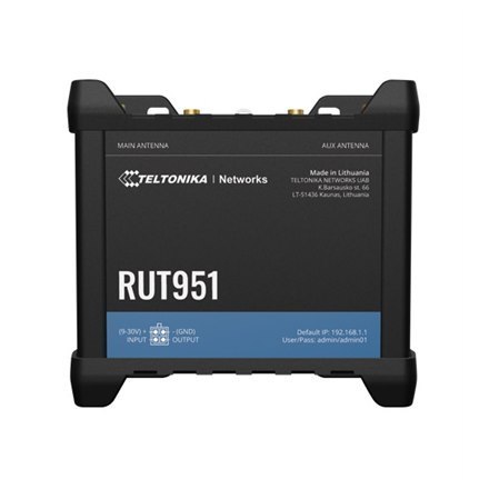 Przemysłowy router komórkowy | RUT951 | 802.11n | 10/100 Mbit/s | Porty Ethernet LAN (RJ-45) 4 | Obsługa sieci mesh Nie | MU-MiM Przemysłowy router komórkowy | RUT951 | 802.11n | 10/100 Mbit/s | Porty Ethernet LAN (RJ-45) 4 | Obsługa sieci mesh Nie | MU-MiM