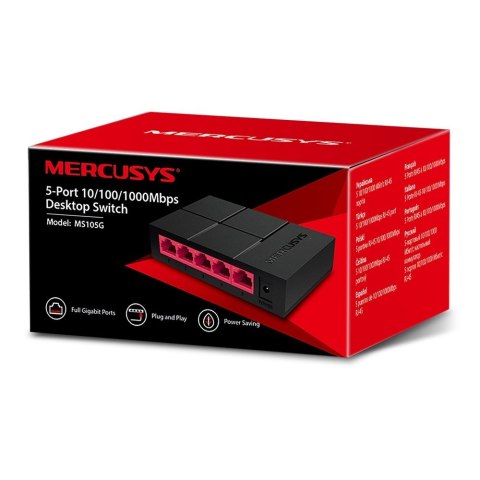 Mercusys | Switch | MS105G | Niezarządzany | Desktop | Ilość portów 10/100 Mbps (RJ-45) | Ilość portów 1 Gbps (RJ-45) | Ilość po Mercusys | Switch | MS105G | Niezarządzany | Desktop | Ilość portów 10/100 Mbps (RJ-45) | Ilość portów 1 Gbps (RJ-45) | Ilość po