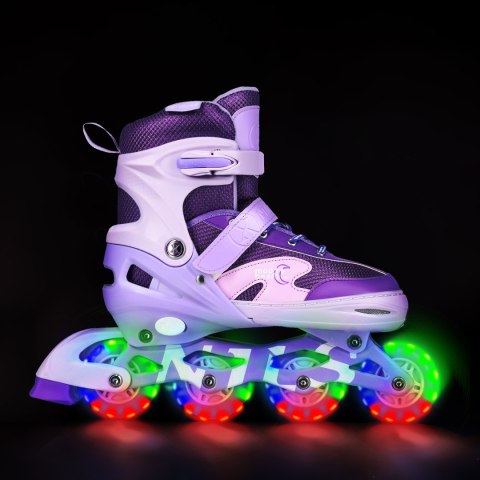 NA0189 ZESTAW LED ŁYŻWOROLKI OCHRANIACZE MOONBEAM FIOLETOWE ROZM. M(35-38) NILS EXTREME