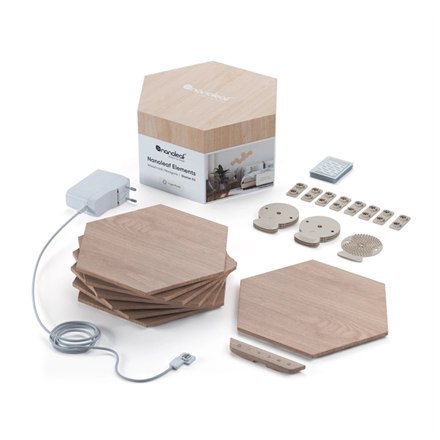 Nanoleaf | Elements Wood Look Hexagons Starter Kit (7 panels) | W | Cool White + Warm White Nanoleaf | Elements Wood Look Hexagons Starter Kit (7 panels) | W | Cool White + Warm White