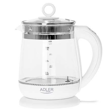 Adler | Czajnik | AD 1299 | Elektryczny | 2200 W | 1,5 L | Szkło/stal nierdzewna | Podstawa obrotowa 360° | Biały Adler | Czajnik | AD 1299 | Elektryczny | 2200 W | 1,5 L | Szkło/stal nierdzewna | Podstawa obrotowa 360° | Biały