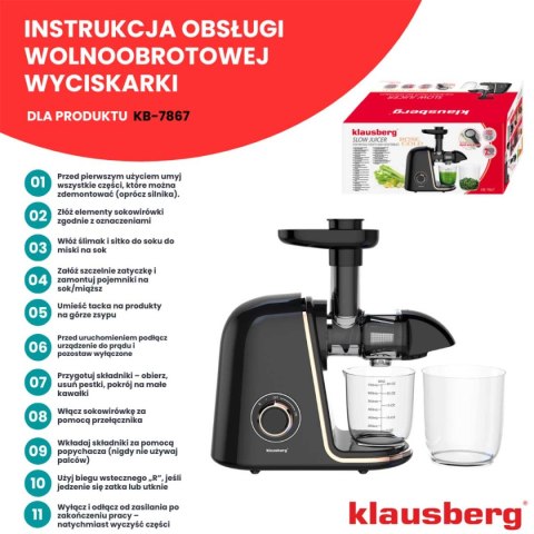 SOKOWIRÓWKA WYCISKARKA WOLNOOBROTOWA KLAUSBERG KB-7867 KLAUSBERG