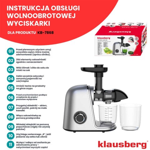 SOKOWIRÓWKA WYCISKARKA WOLNOOBROTOWA KLAUSBERG KB-7868 KLAUSBERG