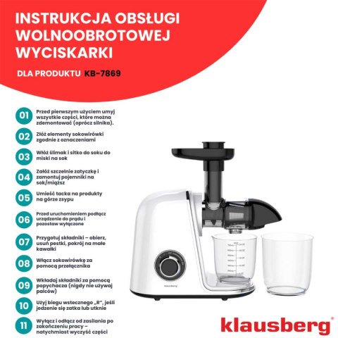 SOKOWIRÓWKA WYCISKARKA WOLNOOBROTOWA KLAUSBERG KB-7869 KLAUSBERG