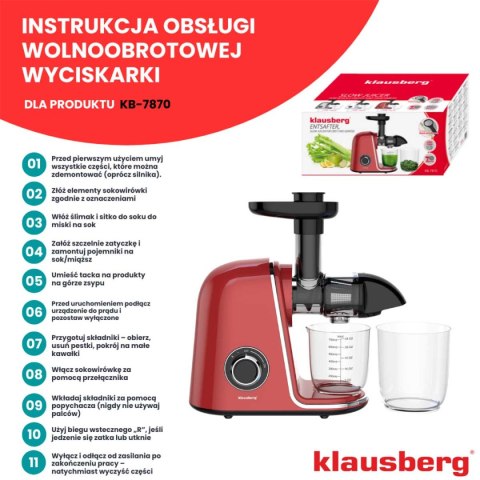 SOKOWIRÓWKA WYCISKARKA WOLNOOBROTOWA KLAUSBERG KB-7870 KLAUSBERG