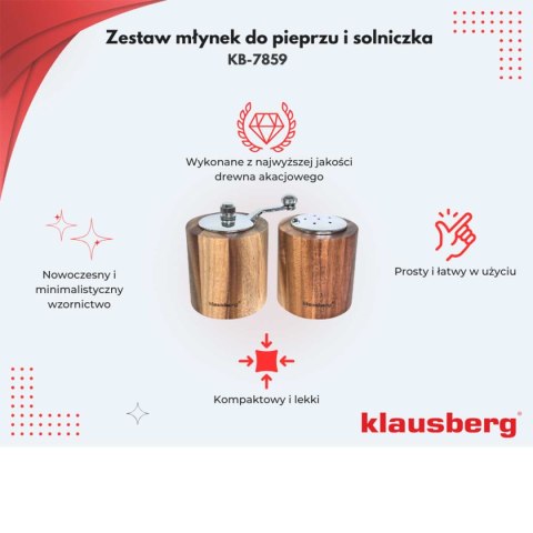 AKACJOWY MŁYNEK DO PIEPRZU + SOLNICZKA KLAUSBERG KB-7859 KLAUSBERG