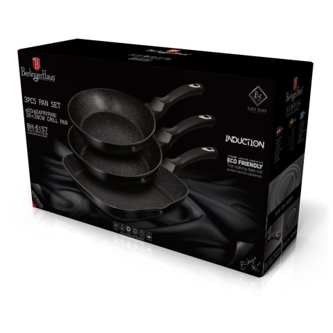 ZESTAW 3 PATELNI GRANITOWYCH BERLINGER HAUS BH-6157 BLACK SILVER BERLINGER HAUS