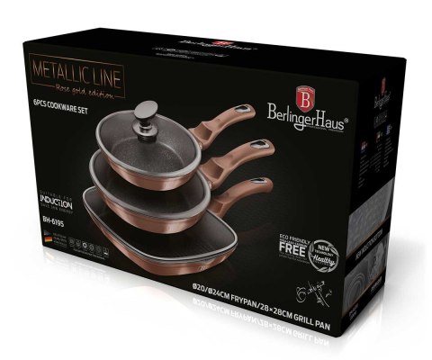 ZESTAW 3 PATELNI GRANITOWYCH BERLINGER HAUS ROSE GOLD LINE BH-6195 BERLINGER HAUS