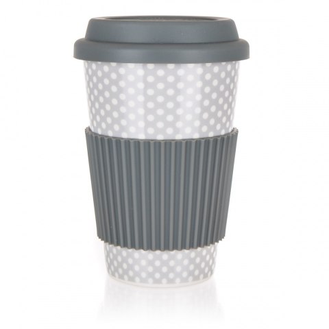 KUBEK CERAMICZNY 400ml Z POKRYWĄ SILIKONOWĄ BANQUET GO szary BANQUET KUBEK CERAMICZNY 400ml Z POKRYWĄ SILIKONOWĄ BANQUET GO szary BANQUET