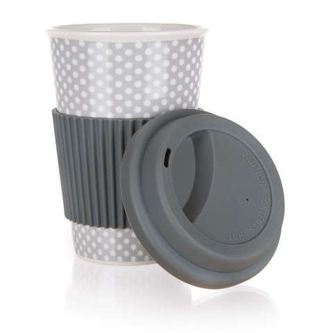 KUBEK CERAMICZNY 400ml Z POKRYWĄ SILIKONOWĄ BANQUET GO szary BANQUET KUBEK CERAMICZNY 400ml Z POKRYWĄ SILIKONOWĄ BANQUET GO szary BANQUET
